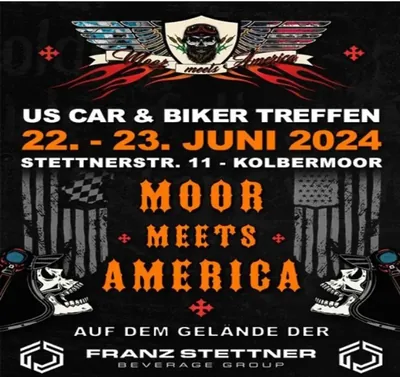 Veranstaltungsplakat: US Car & Biker Treffen, 22. bis 23. Juni 2024 in Kolbermoor